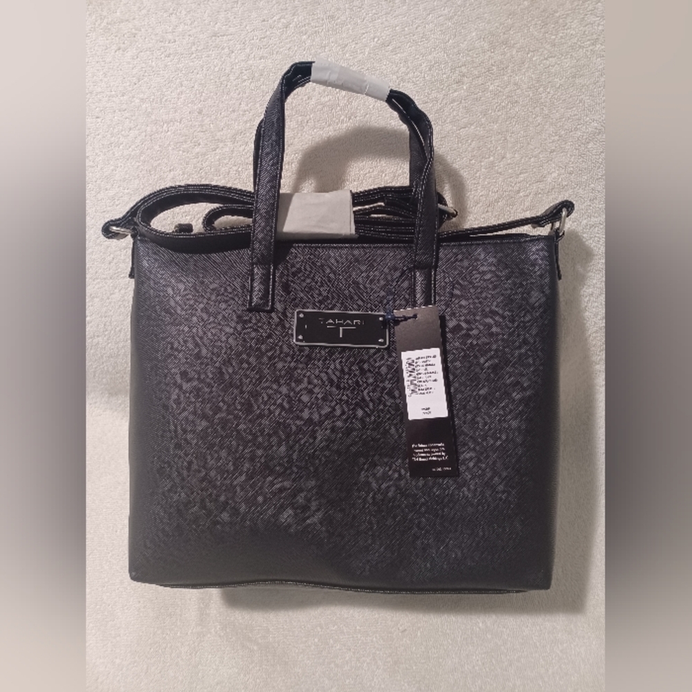 Tahari satchel Saffiano black tote handbag